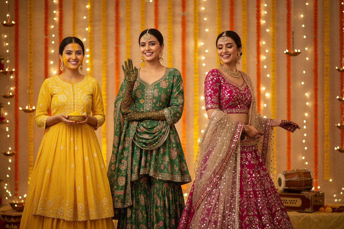 What to Wear for a Haldi, Mehendi & Sangeet — A Complete Guide