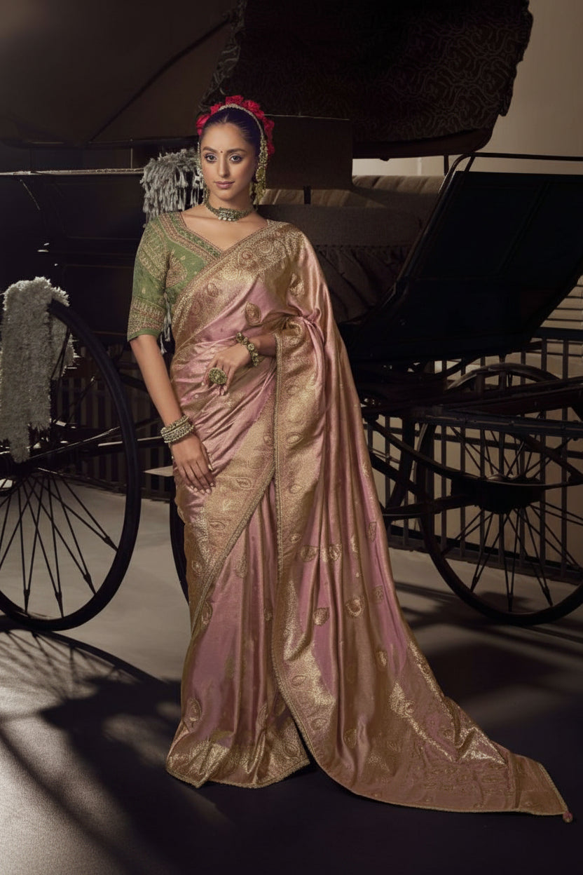 Kesha Pure Viscose Zardozi & Crystal Handwork Saree with Embellished Blouse Piece