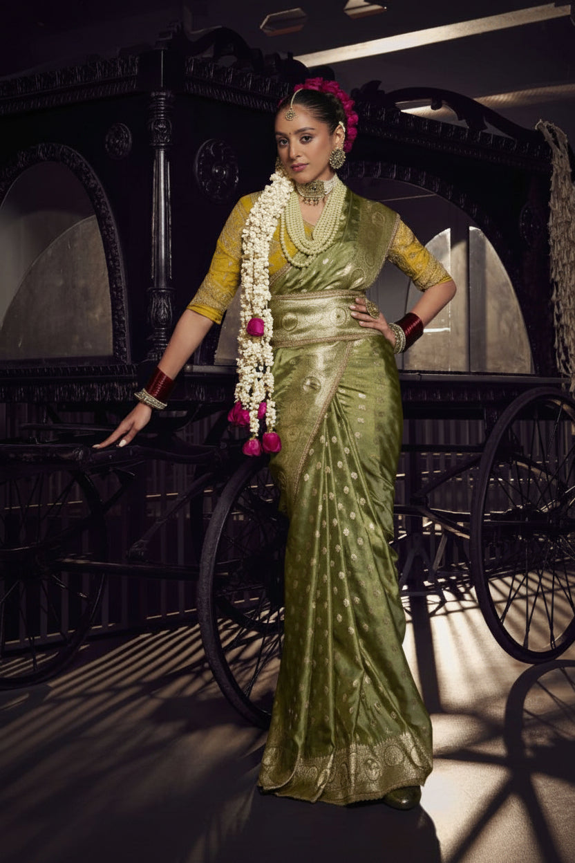 Kesha Pure Viscose Zardozi & Crystal Handwork Saree with Embellished Blouse Piece