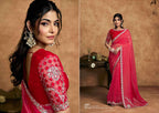Organza Satin Embroidered Saree with Unstitched Blouse