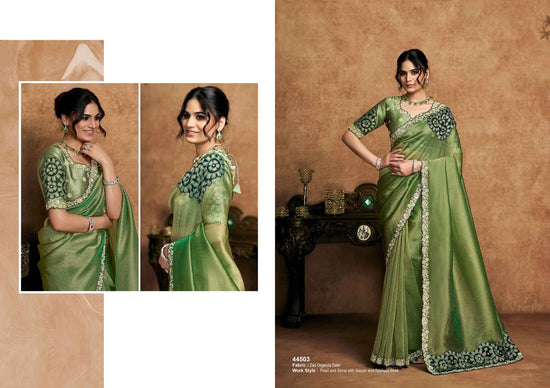 Organza Satin Embroidered Saree with Unstitched Blouse