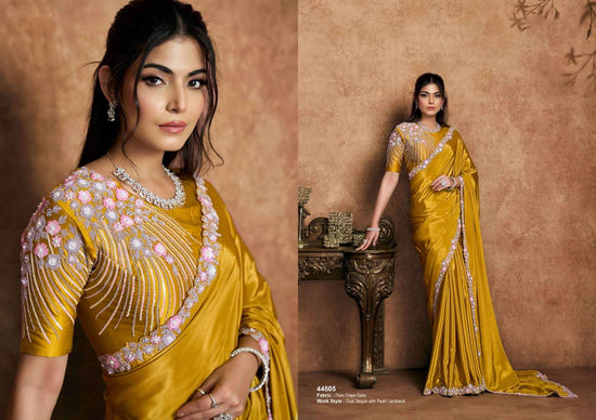 Organza Satin Embroidered Saree with Unstitched Blouse
