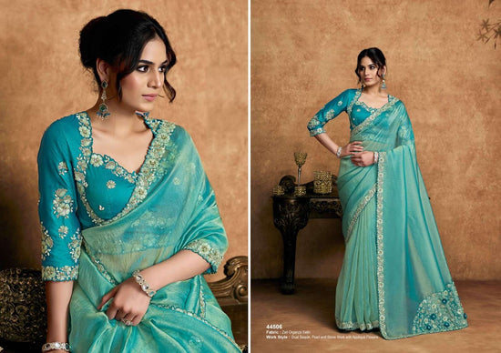 Organza Satin Embroidered Saree with Unstitched Blouse