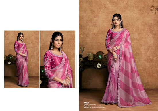 Organza Satin Embroidered Saree with Unstitched Blouse