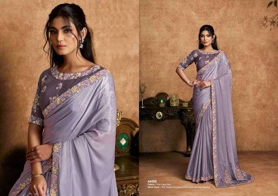 Organza Satin Embroidered Saree with Unstitched Blouse