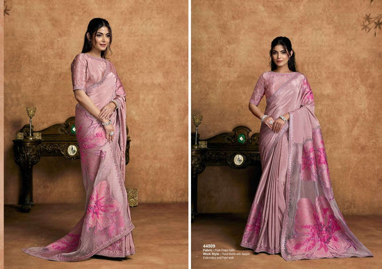 Organza Satin Embroidered Saree with Unstitched Blouse