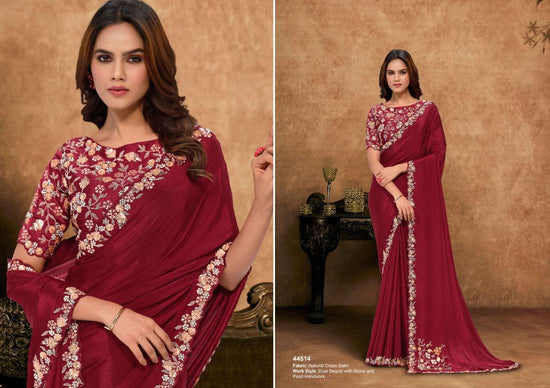 Organza Satin Embroidered Saree with Unstitched Blouse