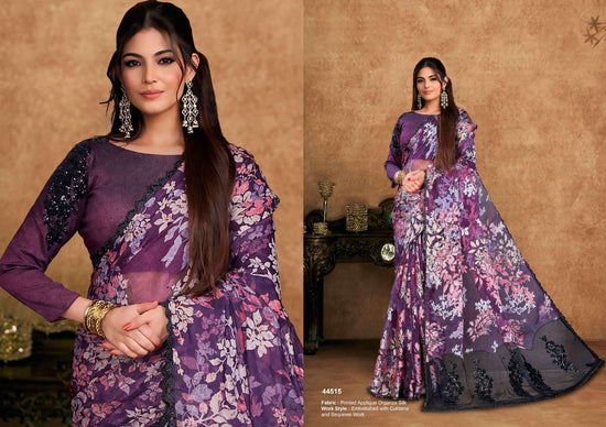 Organza Satin Embroidered Saree with Unstitched Blouse