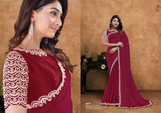 Organza Satin Embroidered Saree with Unstitched Blouse