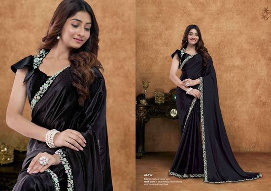 Organza Satin Embroidered Saree with Unstitched Blouse
