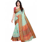 Women's Kota Doria Cotton Woven Butta Saree With Blouse (Pista, 5-6 Mtrs)