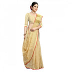 Women's Kota Doria Cotton Checked Saree With Blouse (Beige, 5-6 Mtrs)