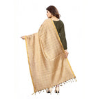 Women's Cotton Jari Woven Work Dupatta (Beige, Length:2-2.4 mtr)