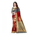 Women's Banarasi Silk Saree With Blouse (Grey, Red, 5-6Mtrs)