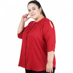 Women's Casual Solid Maroon Top (Color:Maroon, Material:Cotton Linen Blend)