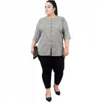Women's Casual Solid Grey Top (Color:Grey, Material:Cotton Linen Blend)