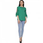 Women's Casual Slit Sleeve Solid Green Top (Color:Green, Material:Poly Crepe)