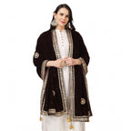 Women's Velvet Gotta Patti Dupatta (Brown, Length: 2.25 to 2.50 Mtr)