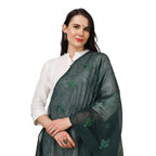 Women's Cotton Embroidered Dupatta (Green, Length: 2.25 to 2.50 Mtr)