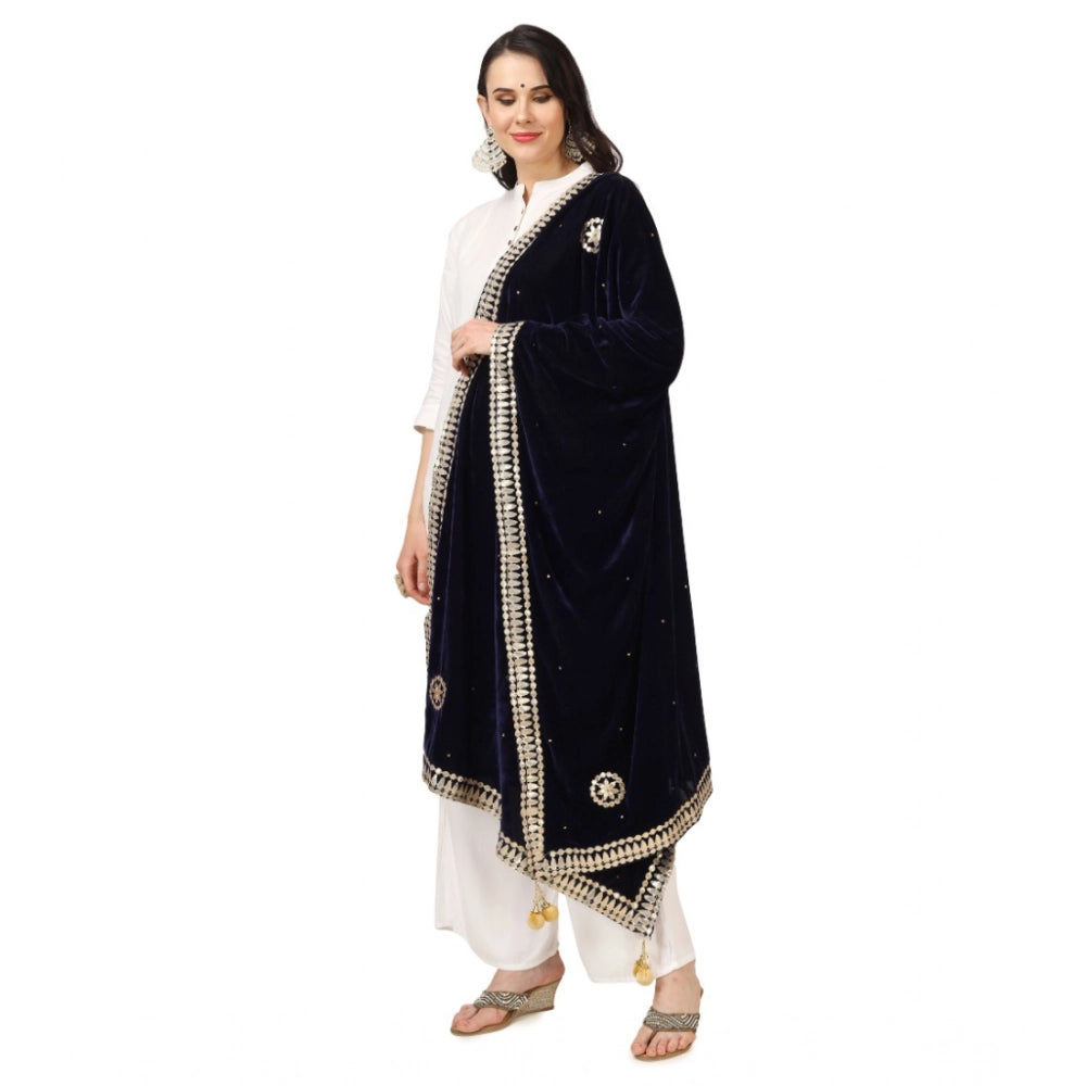 Women's Velvet Gotta Patti Dupatta (Blue, Length: 2.25 to 2.50 Mtr)