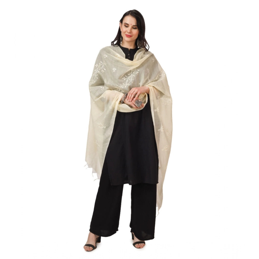 Women's Cotton Embroidered Dupatta (Off-White, Length: 2.25 to 2.50 Mtr)