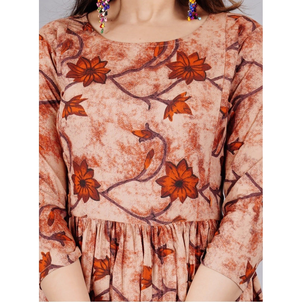 Women's Casual 3/4 Sleeve Printed Viscose Nursing Kurti (Brown)