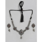 Women's Rose Gold Plated Alloy Necklace &amp; Earings Set (Silver)