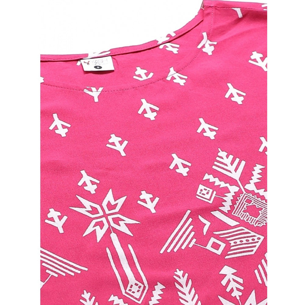 Women's Casual Short Sleeve Printed Rayon Pajama Set (Pink)