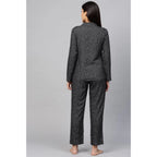Women's Casual Full Sleeves Polka Dot Printed Rayon Shirt With Pyjama Pant Night Suit Set (Grey)