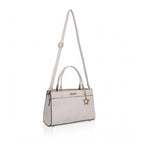 Women's Faux Leather Textured Adjustable Long Belt Handbag (White)