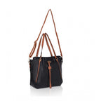 Women's Faux Leather Textured Tote Bag (Black)