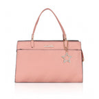 Women's Faux Leather Textured Adjustable Long Belt Handbag (Pink)