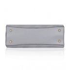 Women's Faux Leather Textured Adjustable Long Belt Handbag (Grey)