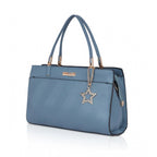 Women's Faux Leather Textured Adjustable Long Belt Handbag (Blue)