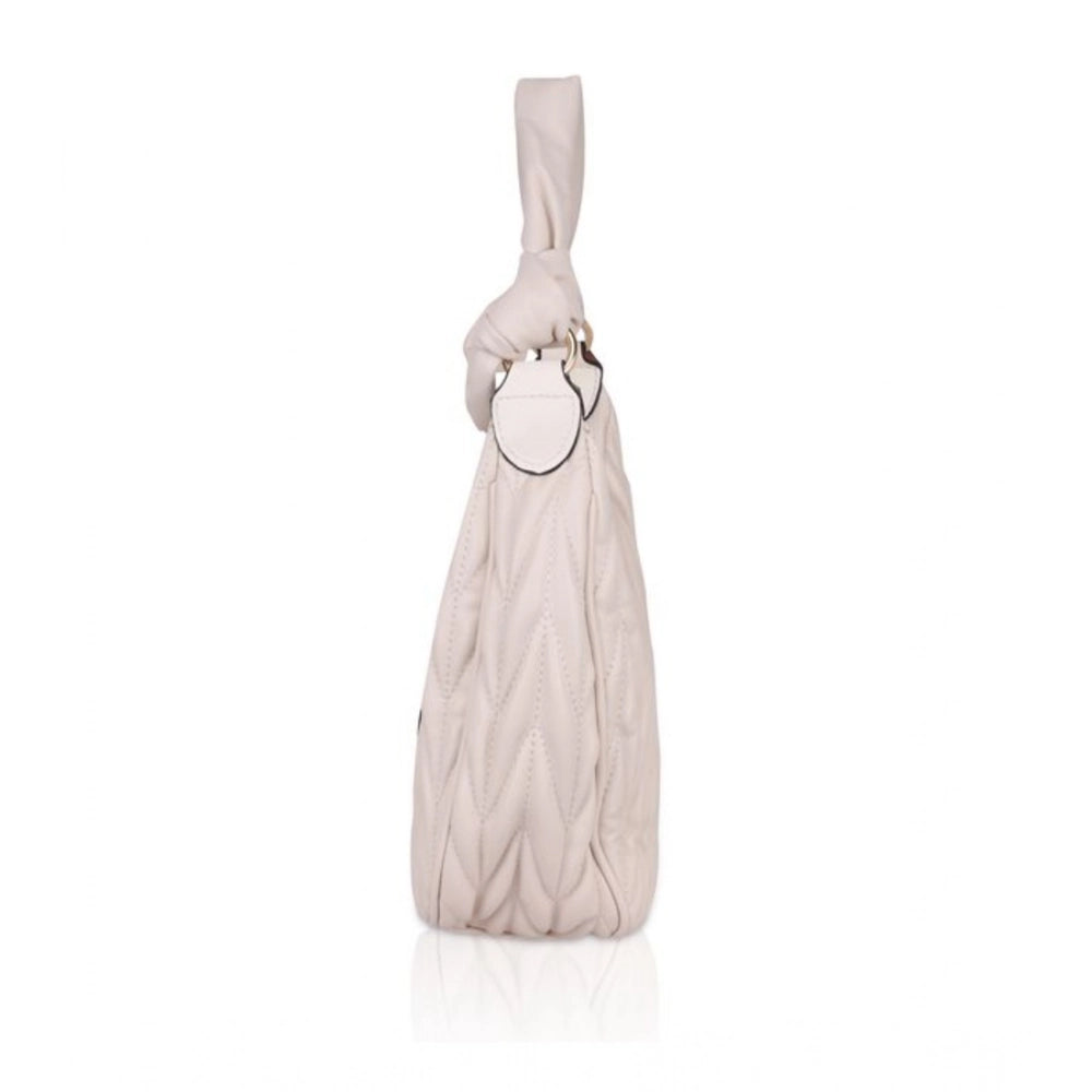 Women's Faux Leather Textured Handbag (Beige White)