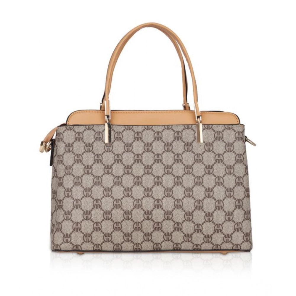 Women's Faux Leather Printed Handbag (Camel)
