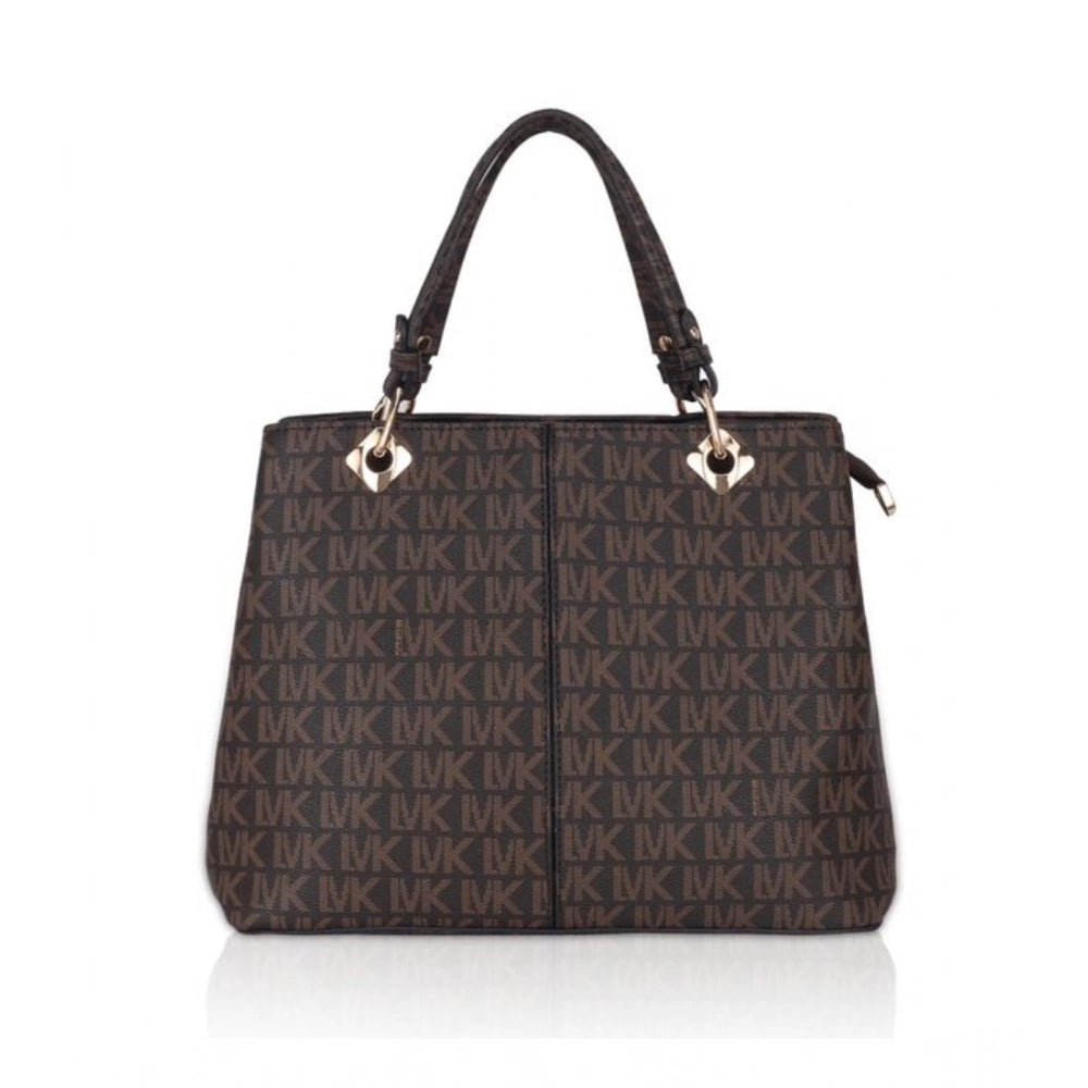 Women's Faux Leather Printed Handheld Bag (Brown)