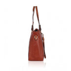 Women's Faux Leather Textured Tote Bag (Brown)