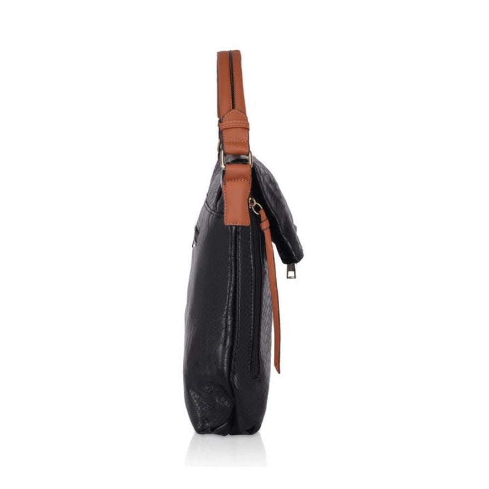 Women's Faux Leather Textured Sling Bag (Black)