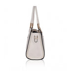 Women's Faux Leather Textured Adjustable Long Belt Handbag (White)