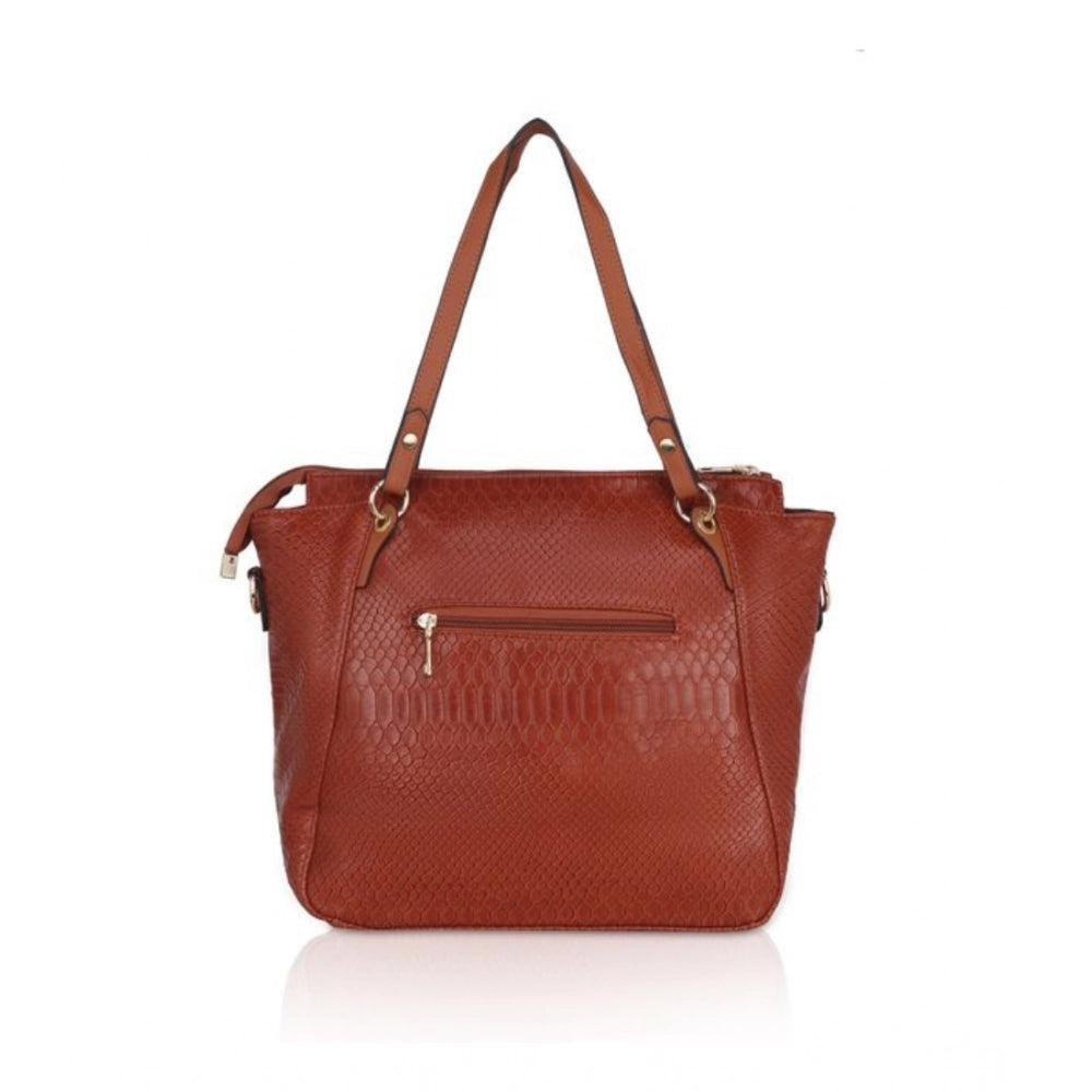 Women's Faux Leather Textured Tote Bag (Brown)