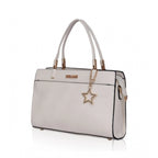 Women's Faux Leather Textured Adjustable Long Belt Handbag (White)