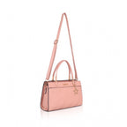 Women's Faux Leather Textured Adjustable Long Belt Handbag (Pink)