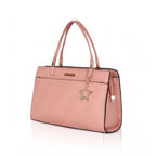 Women's Faux Leather Textured Adjustable Long Belt Handbag (Pink)