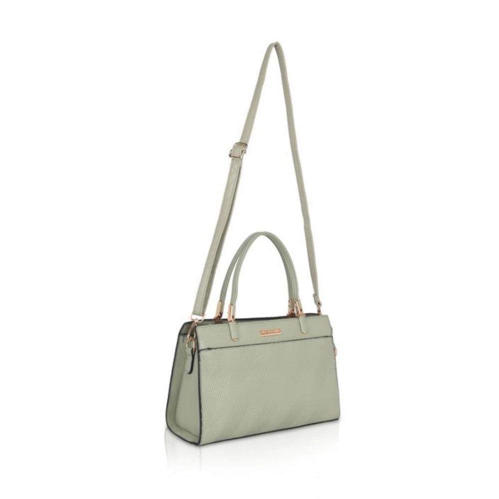 Women's Faux Leather Textured Adjustable Long Belt Handbag (Green)