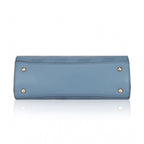 Women's Faux Leather Textured Adjustable Long Belt Handbag (Blue)