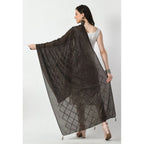 Women's Chanderi Self Design Dupatta (Dark Browm, Length: Free Size)