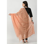Women's Chanderi Self Design Dupatta (Peach, Length: Free Size)