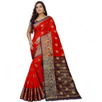 Women's Silk Blend Woven Saree With Unstitched Blouse 5.5Mtr (Purple-Red)