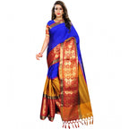 Women's Jacquard Woven Saree With Unstitched Blouse 5.5Mtr (Blue)